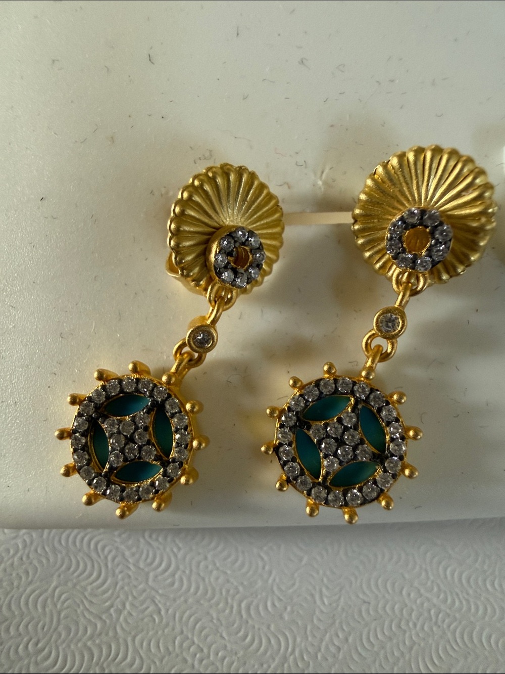 Freida Rothman Vault Gold Turquoise Crystal Drop Earrings